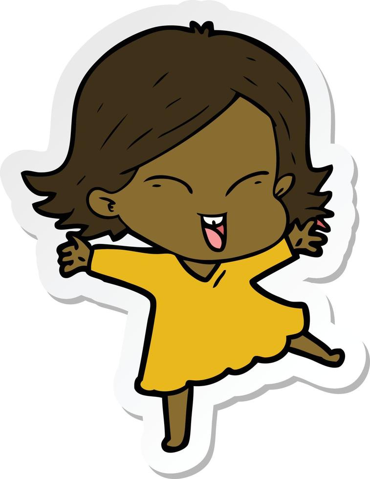 sticker of a happy cartoon girl vector