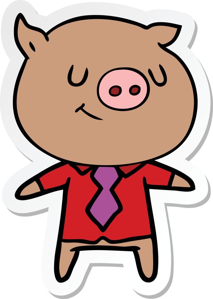 sticker of a happy cartoon smart pig vector