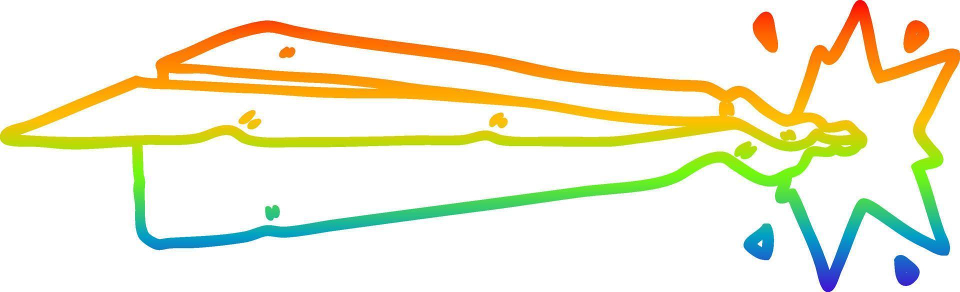 avión de papel de dibujos animados de dibujo de línea de degradado de arco iris vector