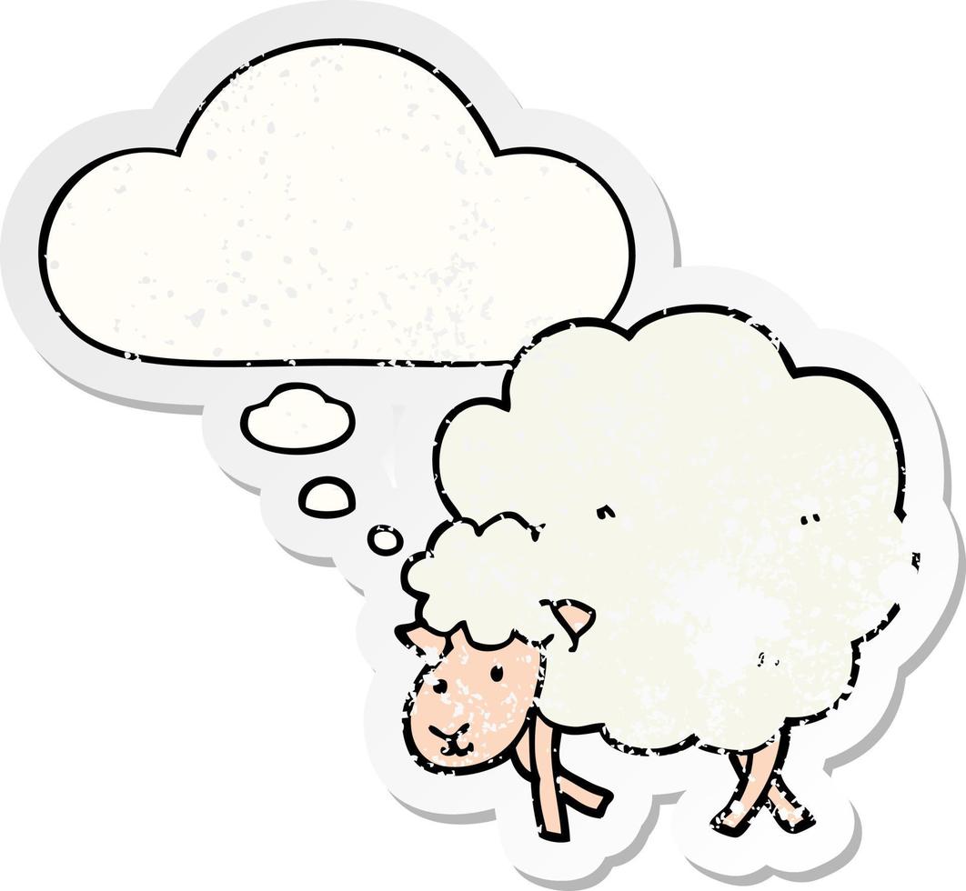 cartoon sheep and thought bubble as a distressed worn sticker vector