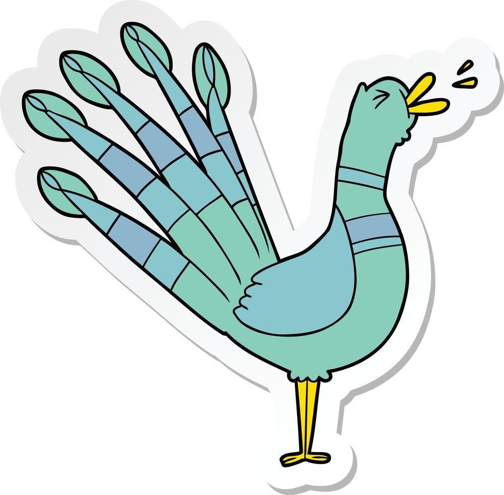 sticker of a cartoon crowing peacock vector