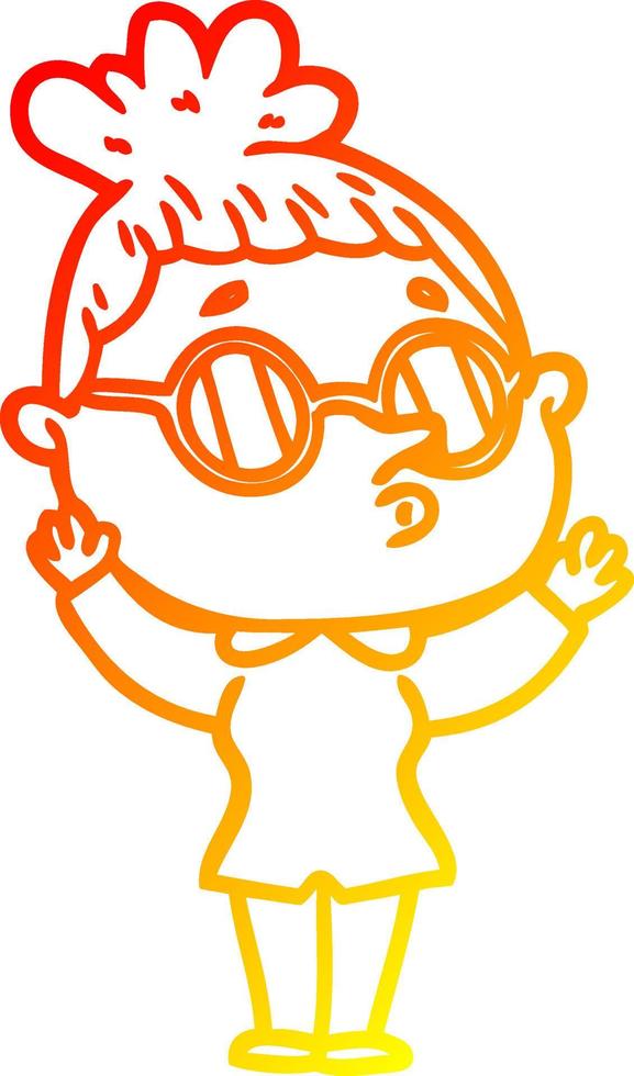 warm gradient line drawing cartoon woman wearing glasses vector