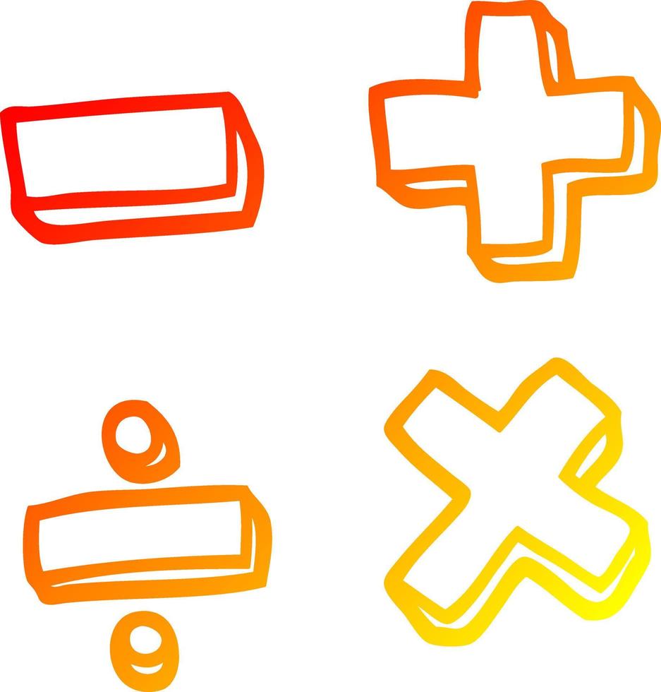 warm gradient line drawing cartoon math symbols vector