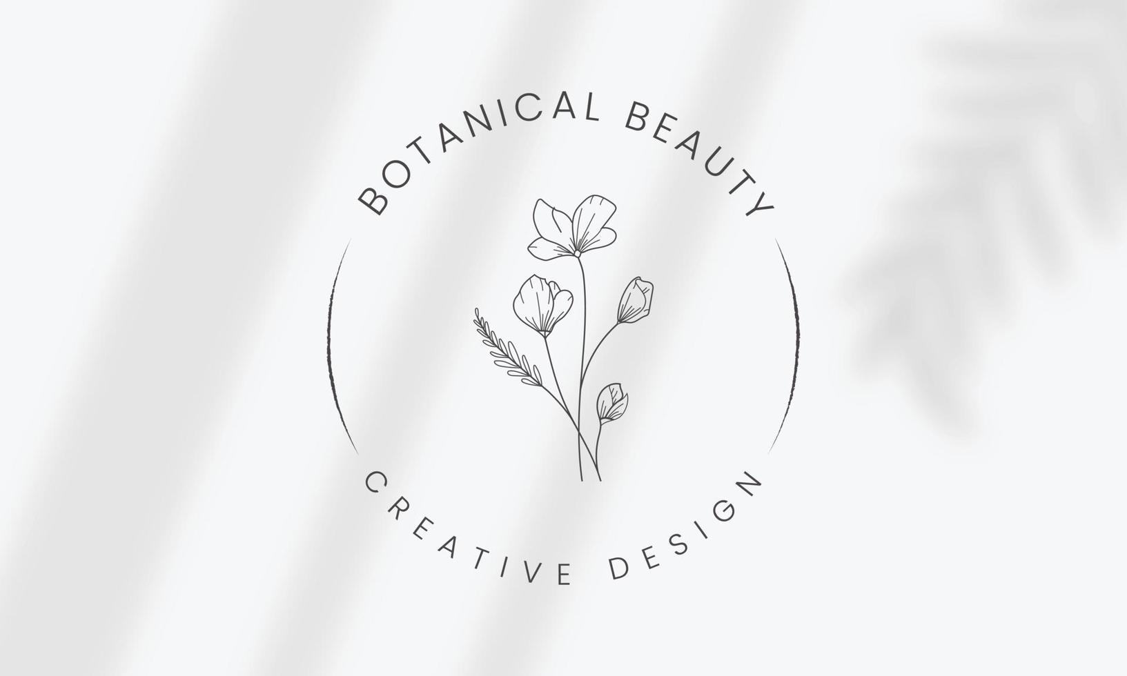 Botanical Floral element Hand Drawn Logo with Wild Flower and Leaves. Logo for spa and beauty salon, boutique, organic shop, wedding, floral designer, interior, photography, cosmetic. vector