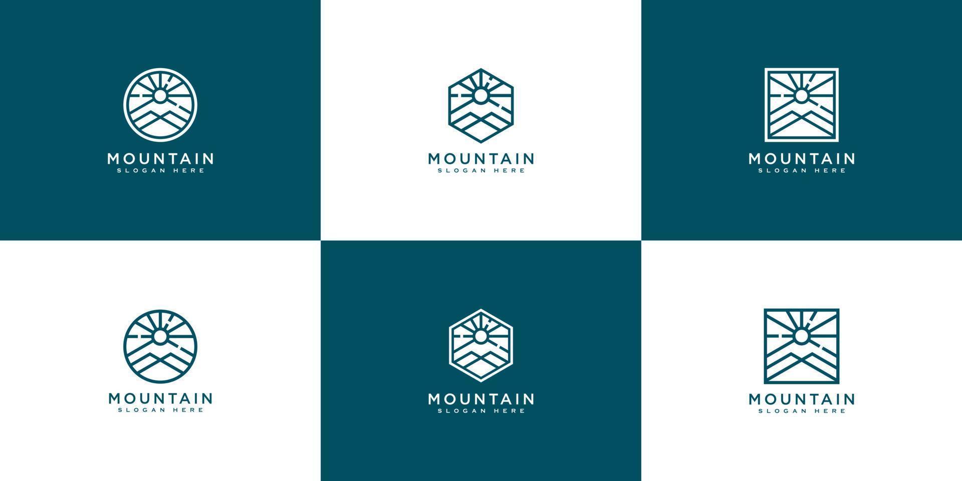 set of mountain with sun light logo design vector