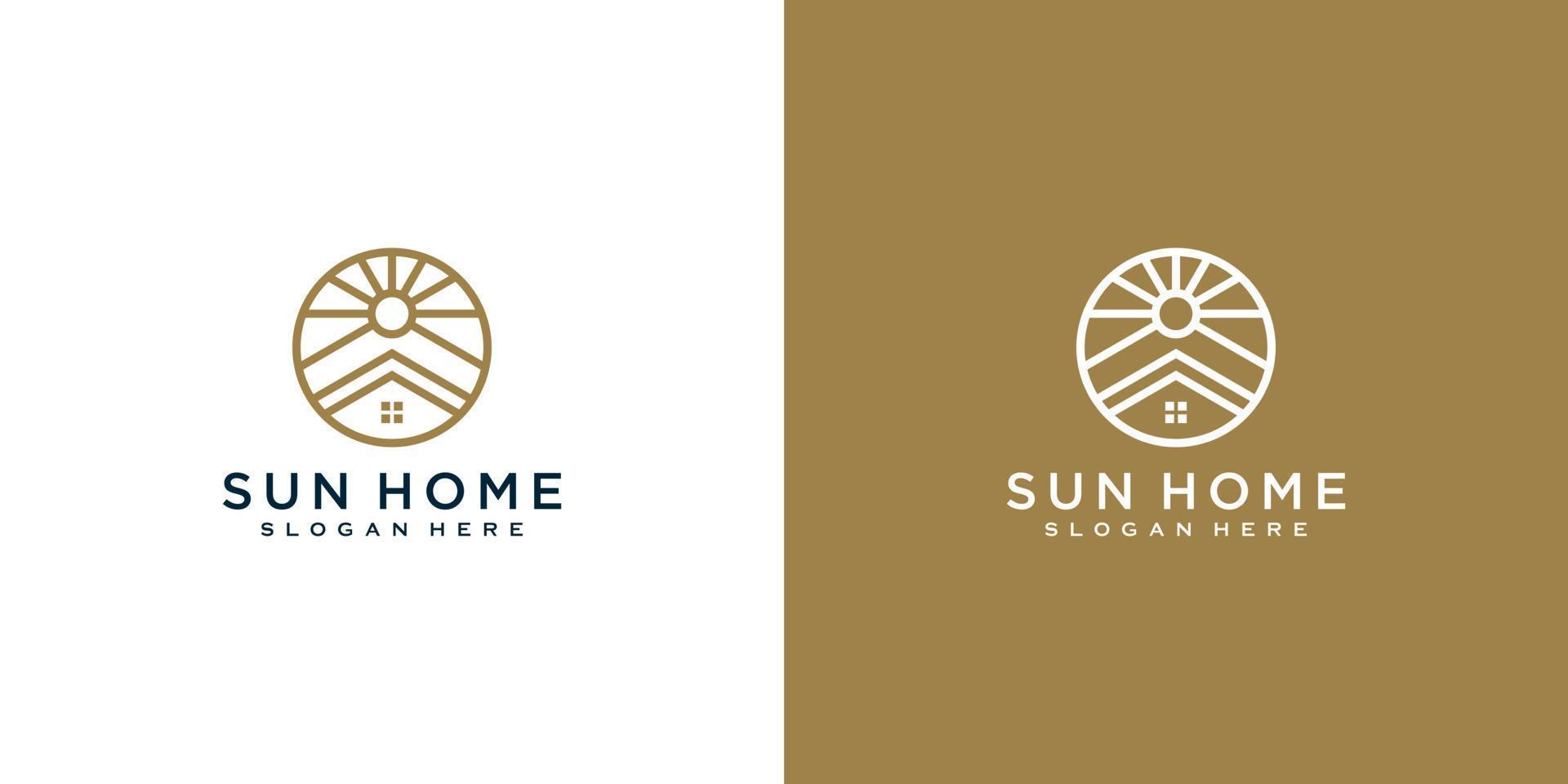 home with sun light logo design vector