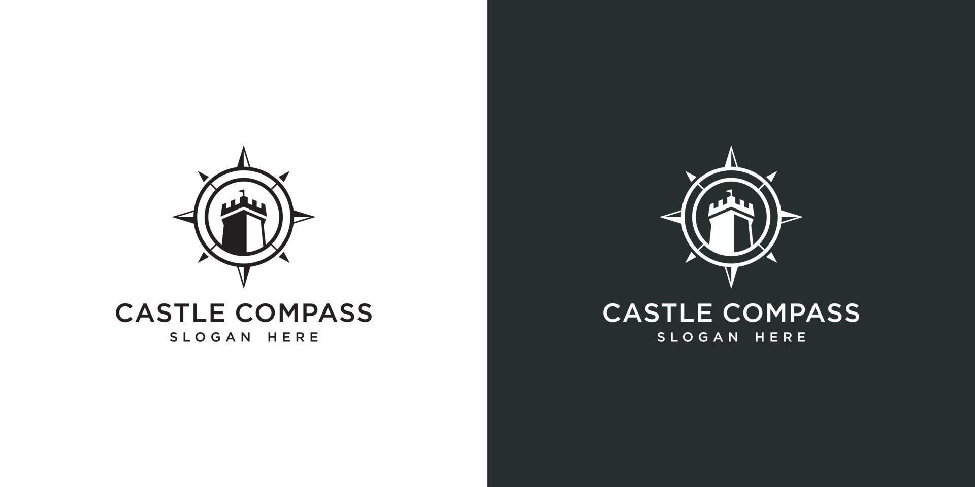 concepto de castillo y brújula inspiración para el diseño del logotipo de aventura o viaje vector