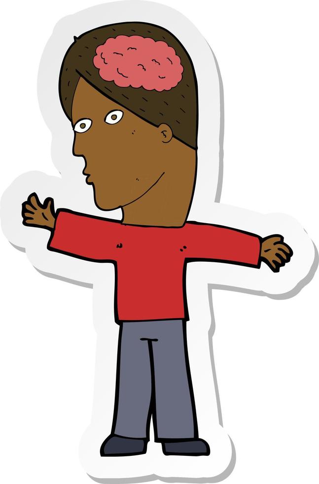 sticker of a cartoon man with brain vector