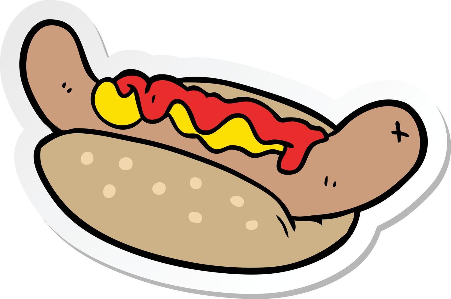 sticker of a cartoon hot dog vector