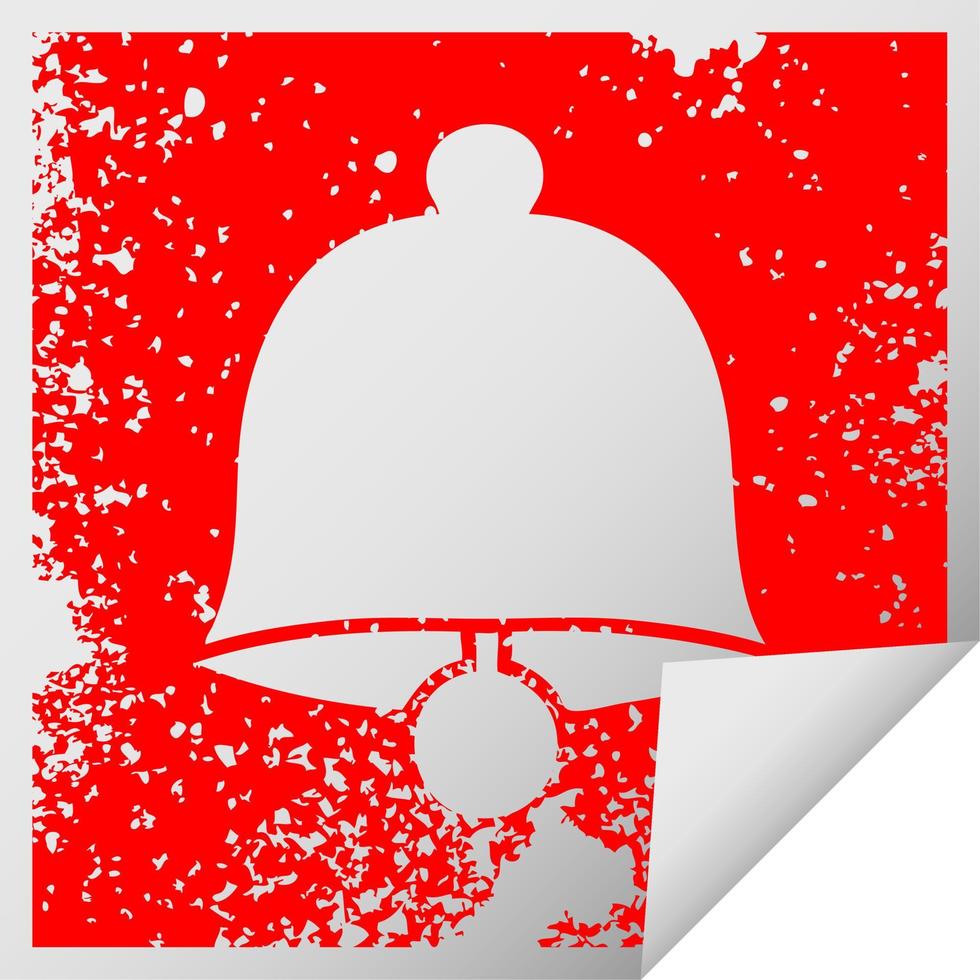 distressed square peeling sticker symbol brass bell vector