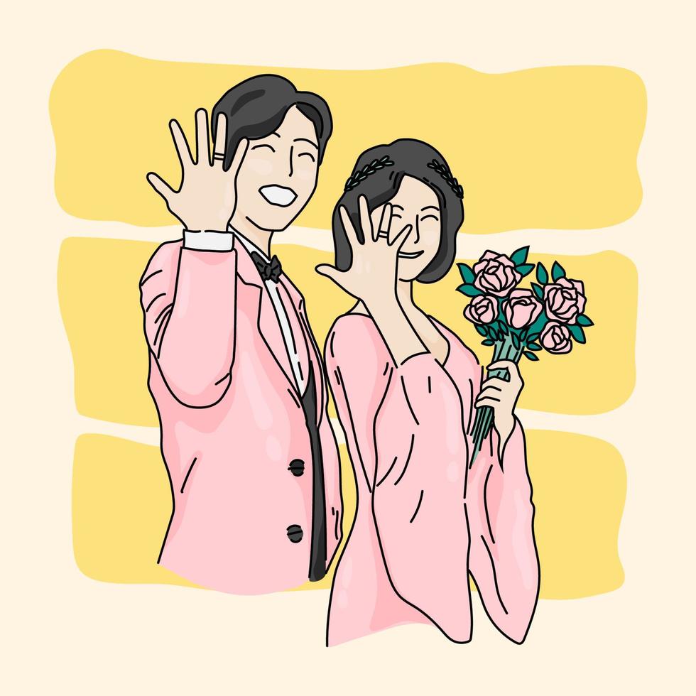 linda pareja simple boda ilustración de dibujos animados vector