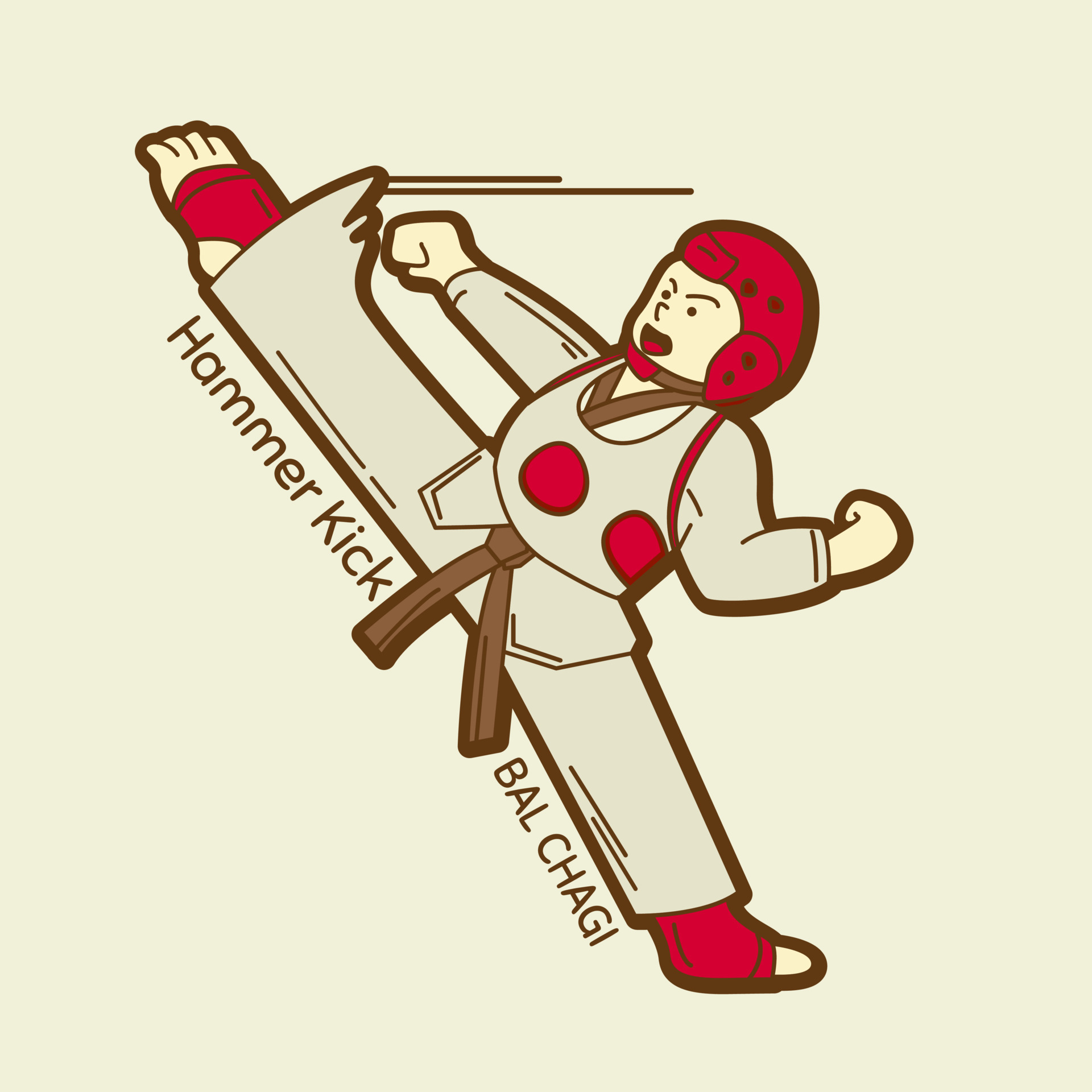 personaje de dibujos animados de niños de taekwondo en pose de patada de  martillo. adecuado para usar en productos de la comunidad de taekwondo como  camisetas, tazas, etc. 8294355 Vector en Vecteezy