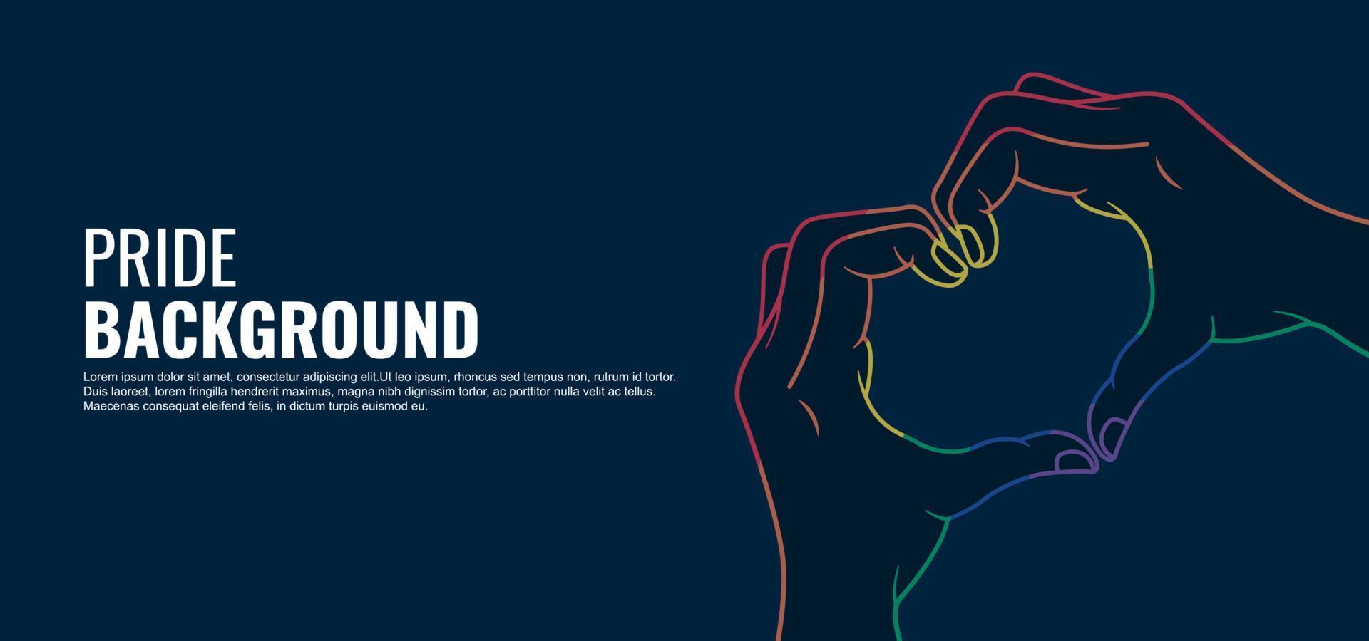 Pride month background with love hand symbol and rainbow color vector