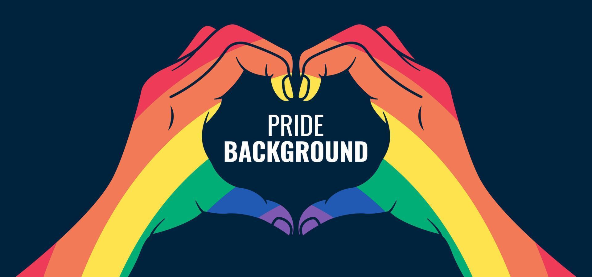 Pride month background with love hand symbol and rainbow colors vector