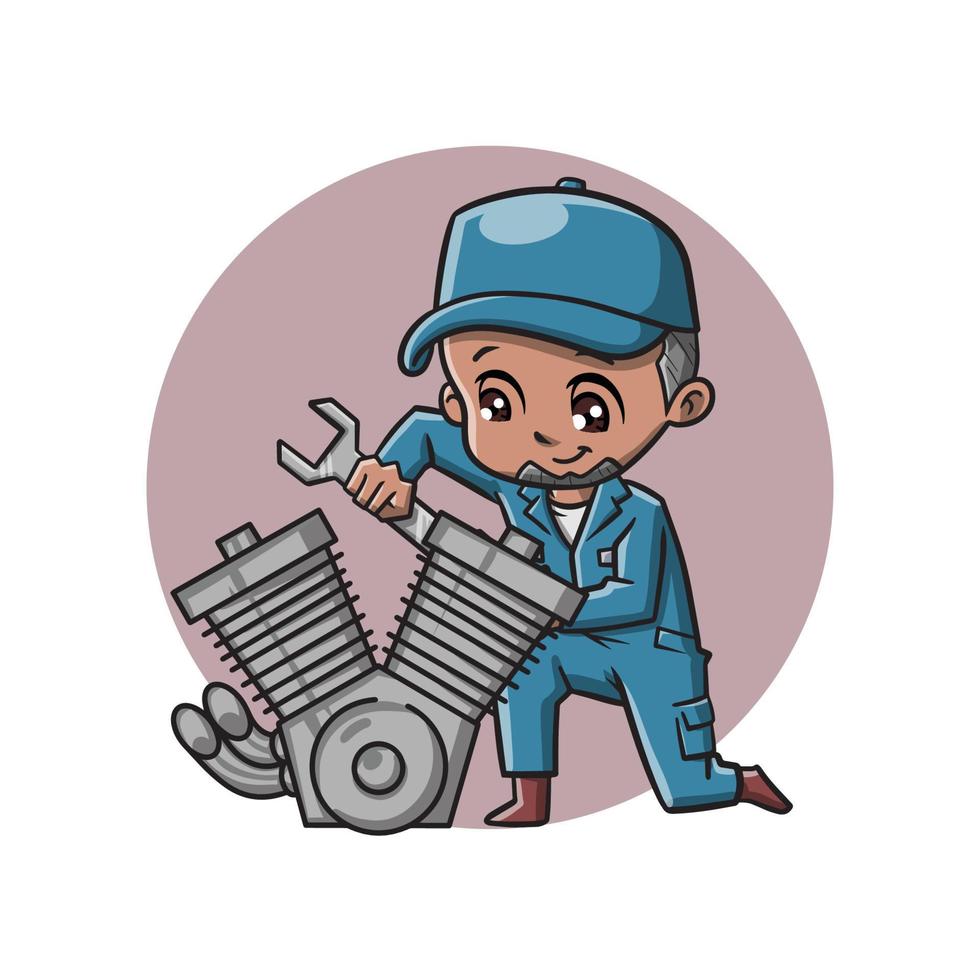 Mechanic Cute Cartoon Character Vector Illustration 8294874 Vector Art at  Vecteezy