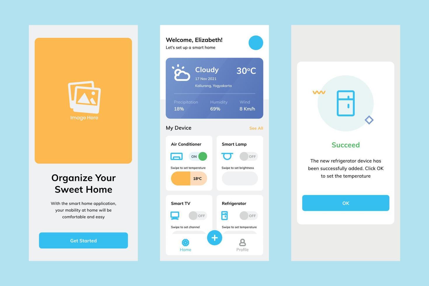 Smarthome ui design template vector. Suitable designing application for android and IOS. Clean style app mobile vector