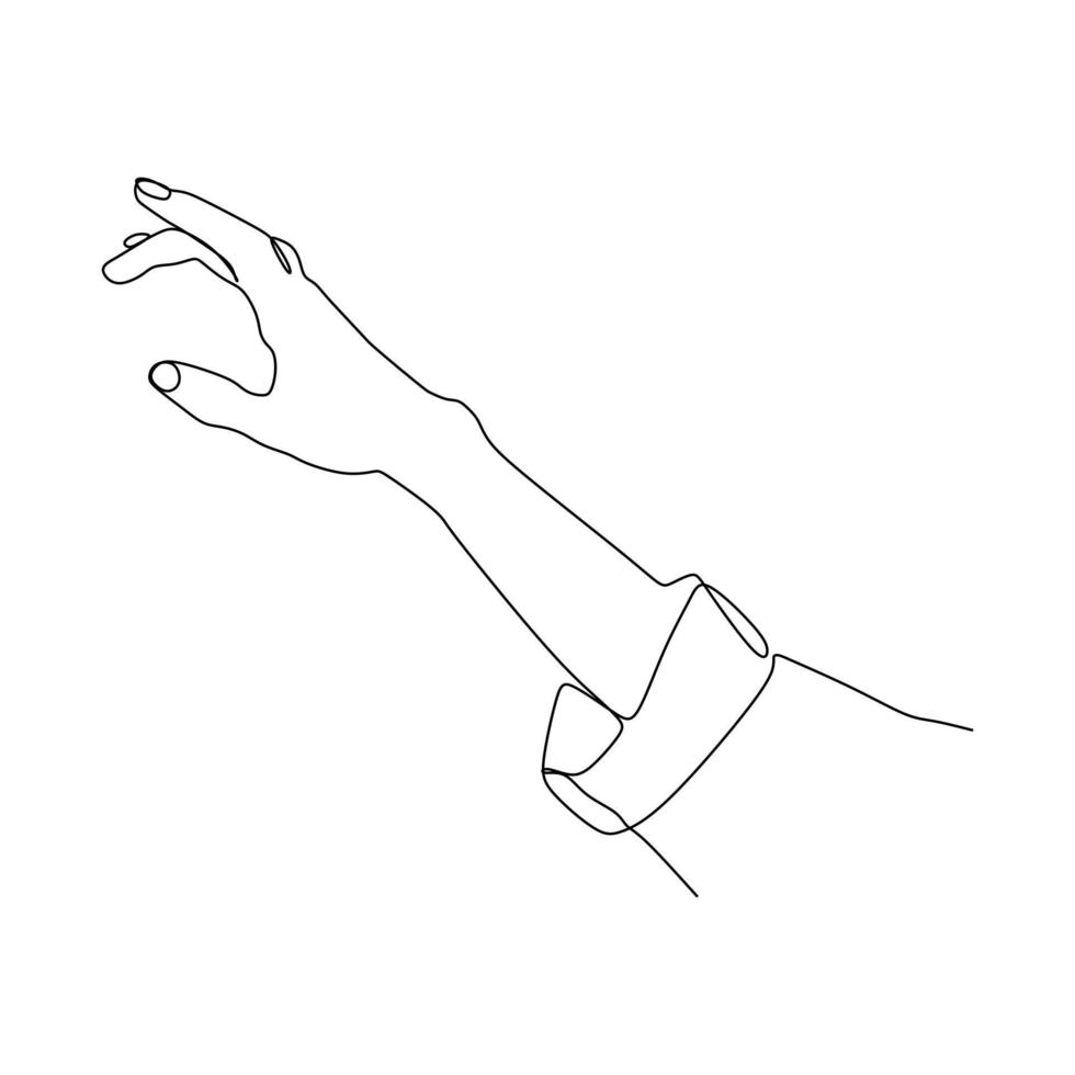 Hand reaching out gesture. Single continuous line hand gesture graphic icon. Simple one line draw doodle for world campaign concept. Isolated vector illustration minimalist design on white background
