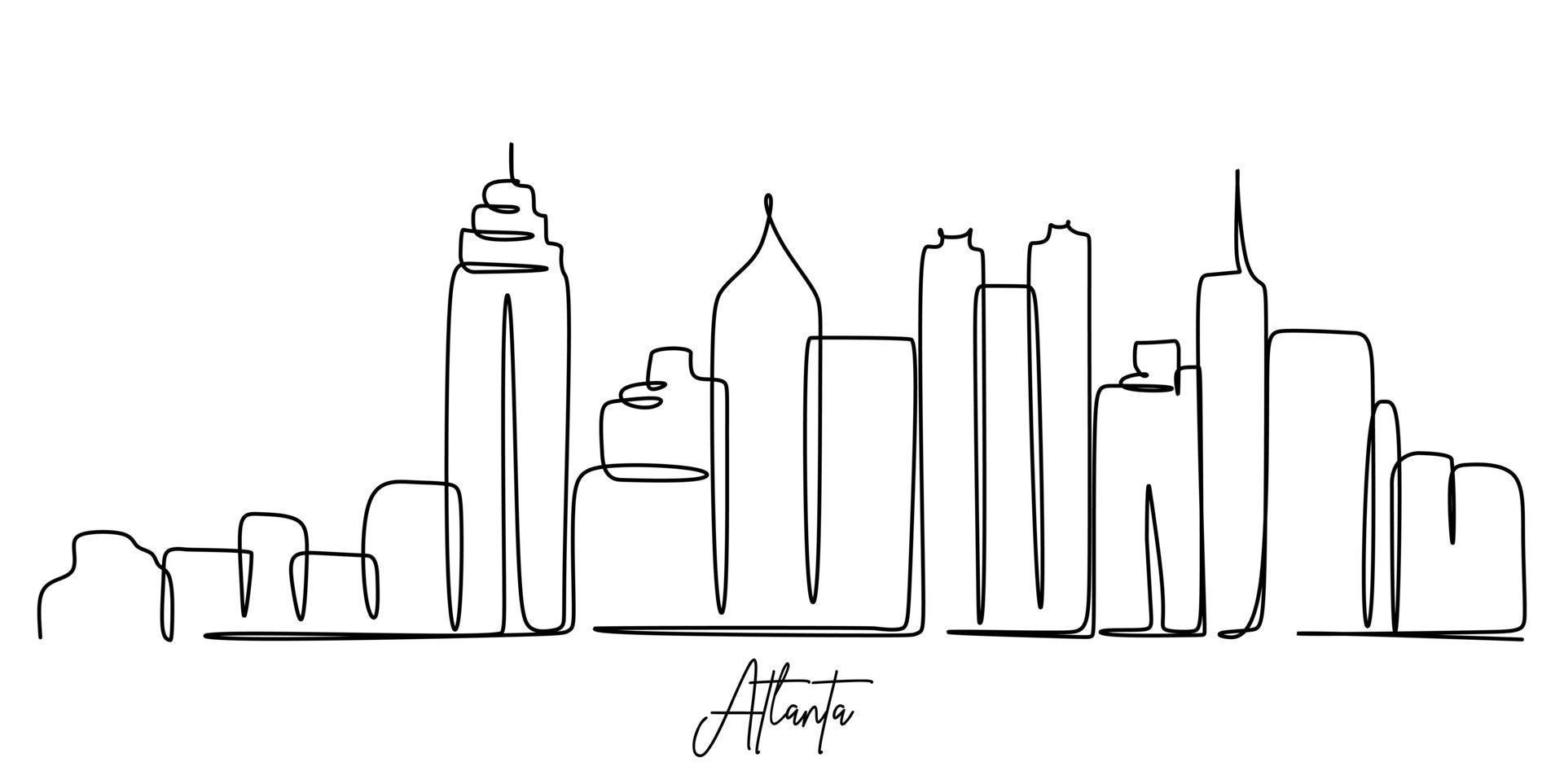 dibujo de un solo trazo continuo del dibujo de atlanta. se puede utilizar para carteles, decoración de paredes, publicidad de viajes y concepto. vector