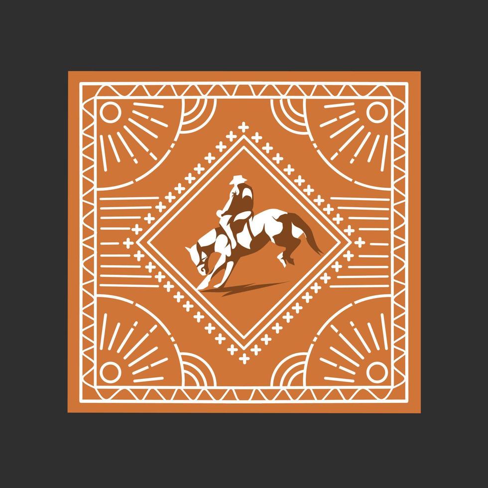 vector de ilustración de diseño de bandana, vaquero montando a caballo, perfecto para imprimir, etc.