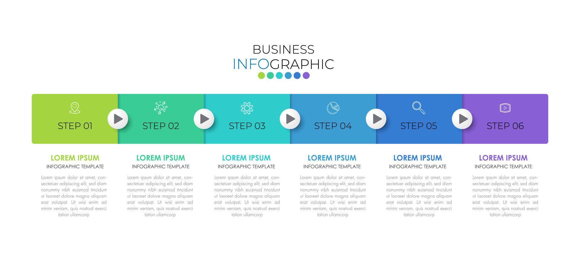 Infographic design template can be used for presentation, banner, graphic, business flow and diagram. Modern flat Timeline template with 6 option, parts, step for process. Abstract template. vector