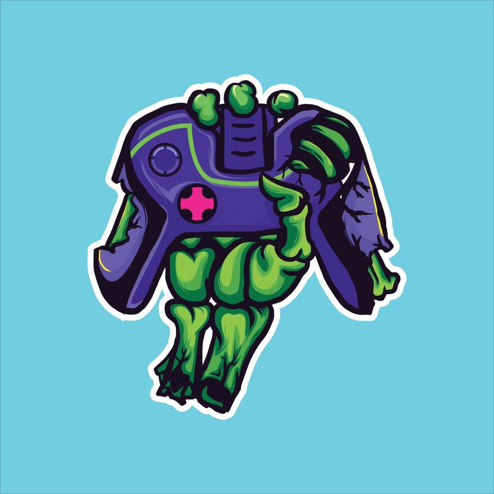 gamer stick hold monster skull zombie hand logo vector
