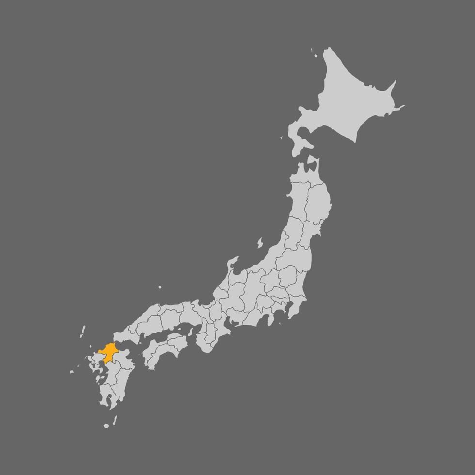 prefectura de fukuoka resaltada en el mapa de japón vector