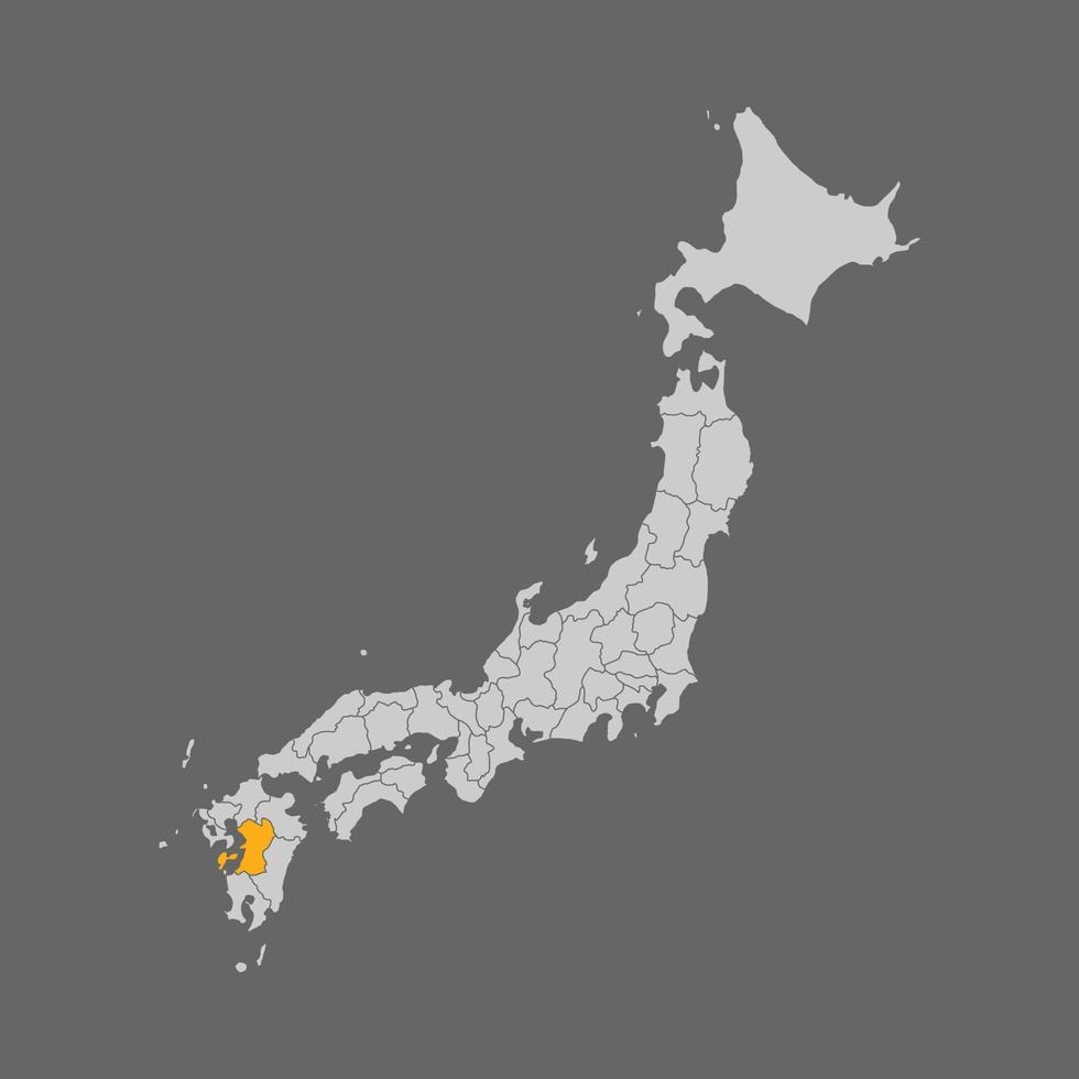 prefectura de kumamoto destacada en el mapa de japón vector