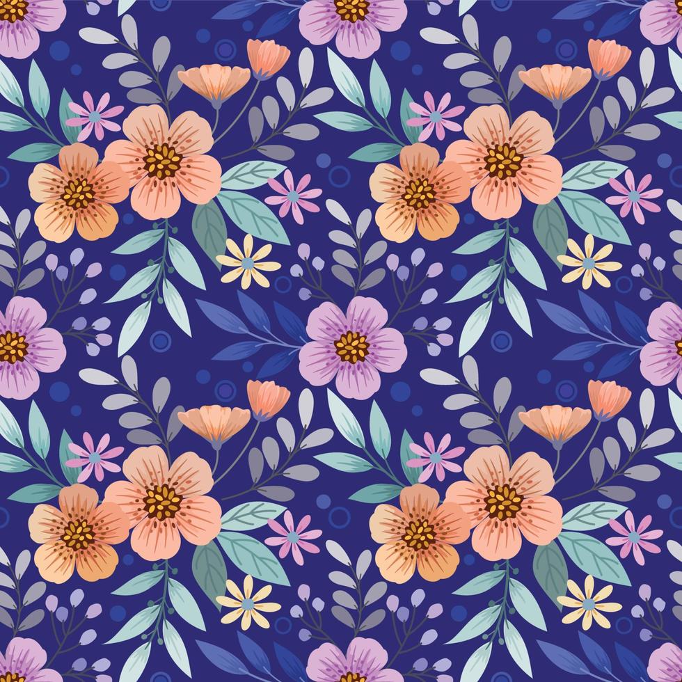 Colorful hand draw flowers on blue background. vector