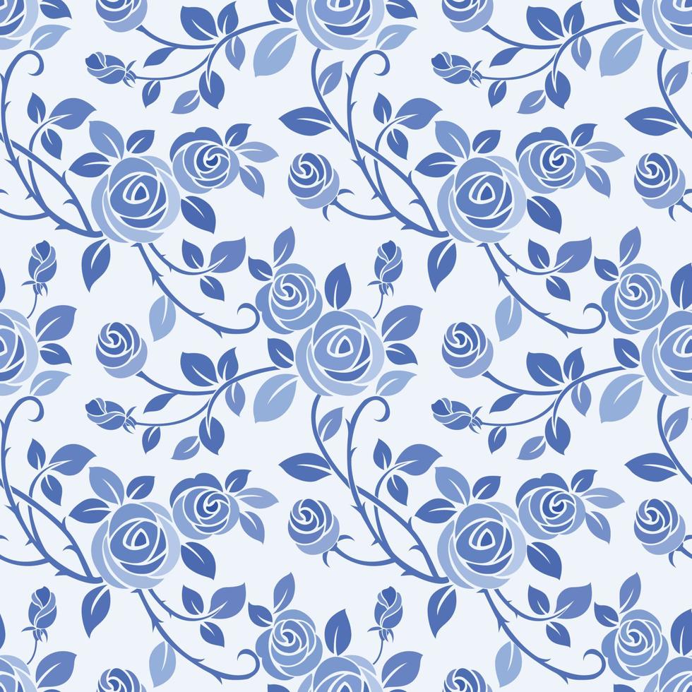 monochrome blue color rose seamless pattern. vector