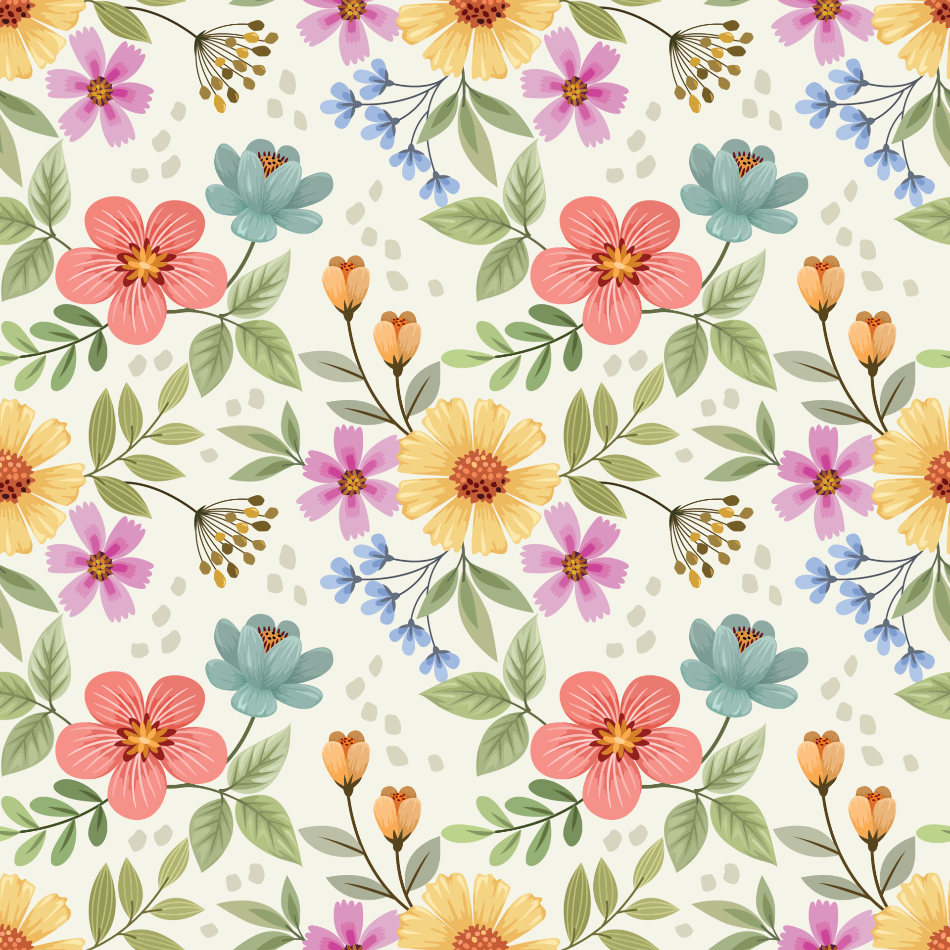 Colorful hand draw flowers seamless pattern. 8296186 Vector Art at Vecteezy