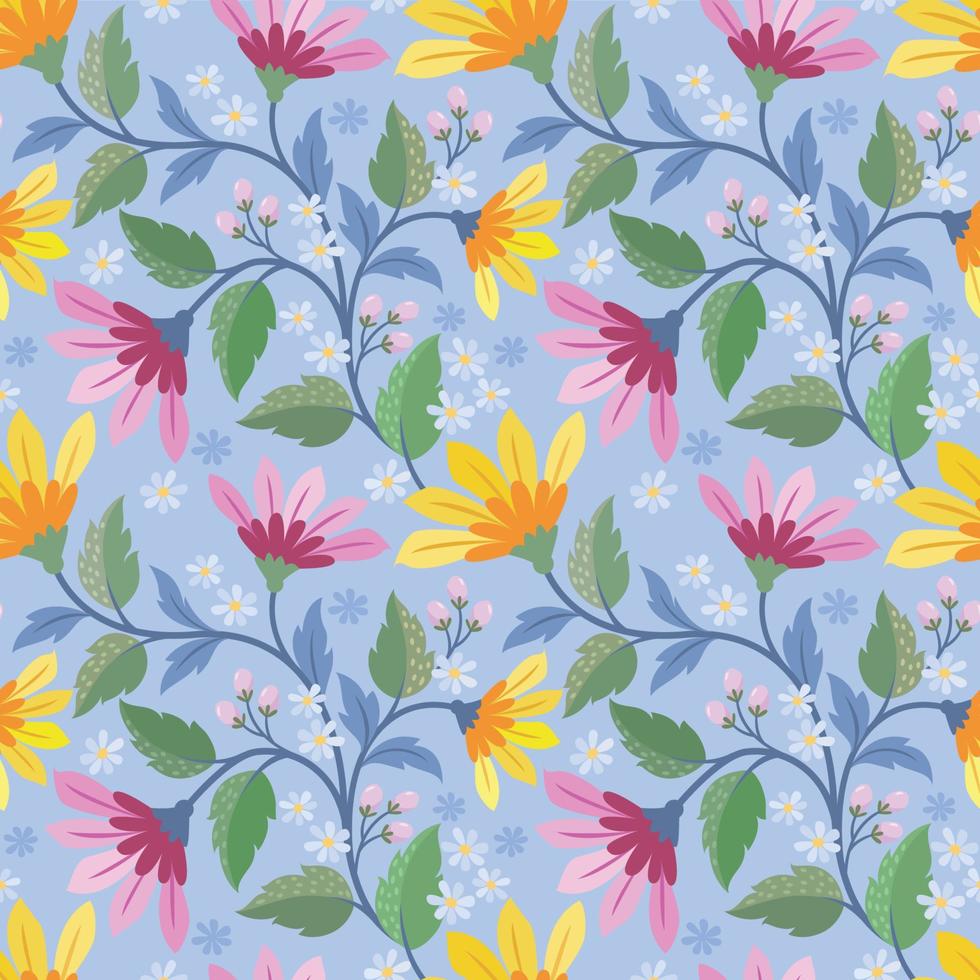 Colorful hand draw flowers seamless pattern. vector