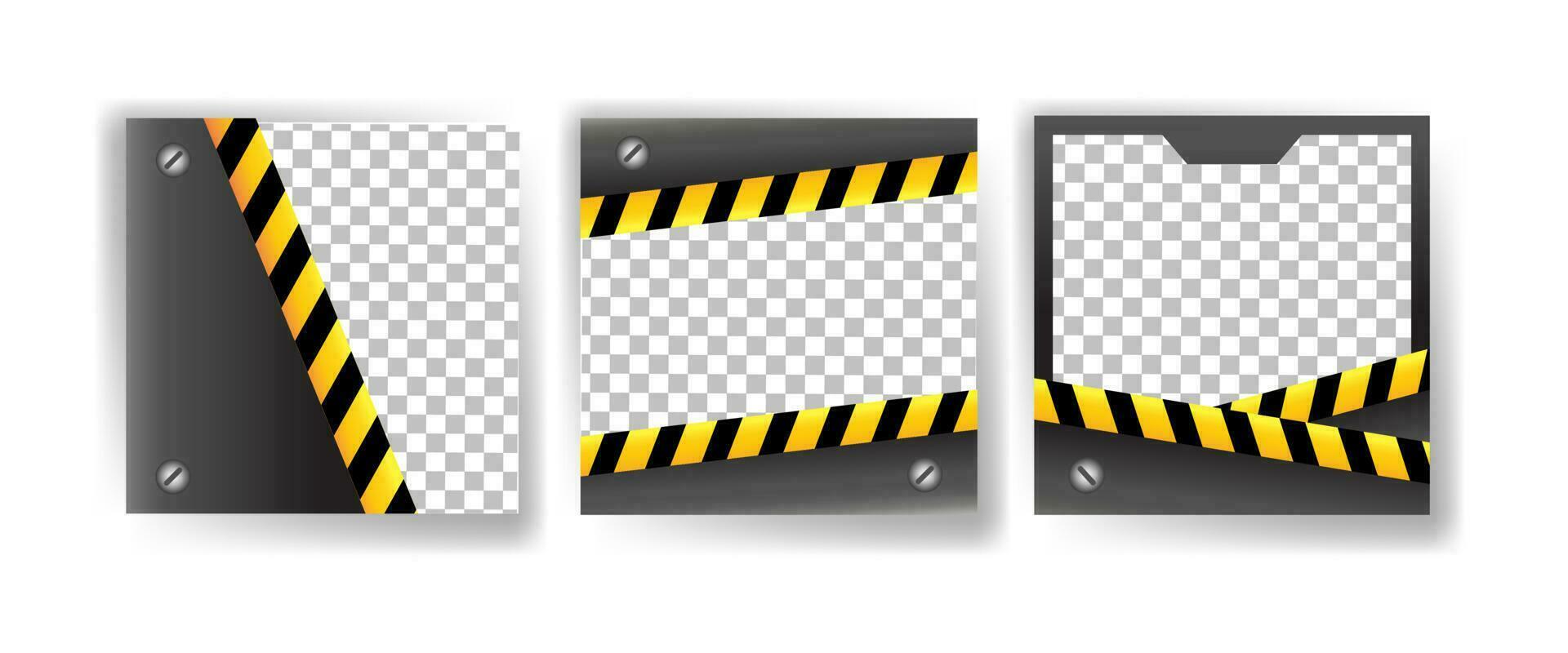 Set Of Digital business marketing banner for social media post template. Black And Yellow Stripes, Industrial warning background. Suitable for social media posts and web internet advertising. vector