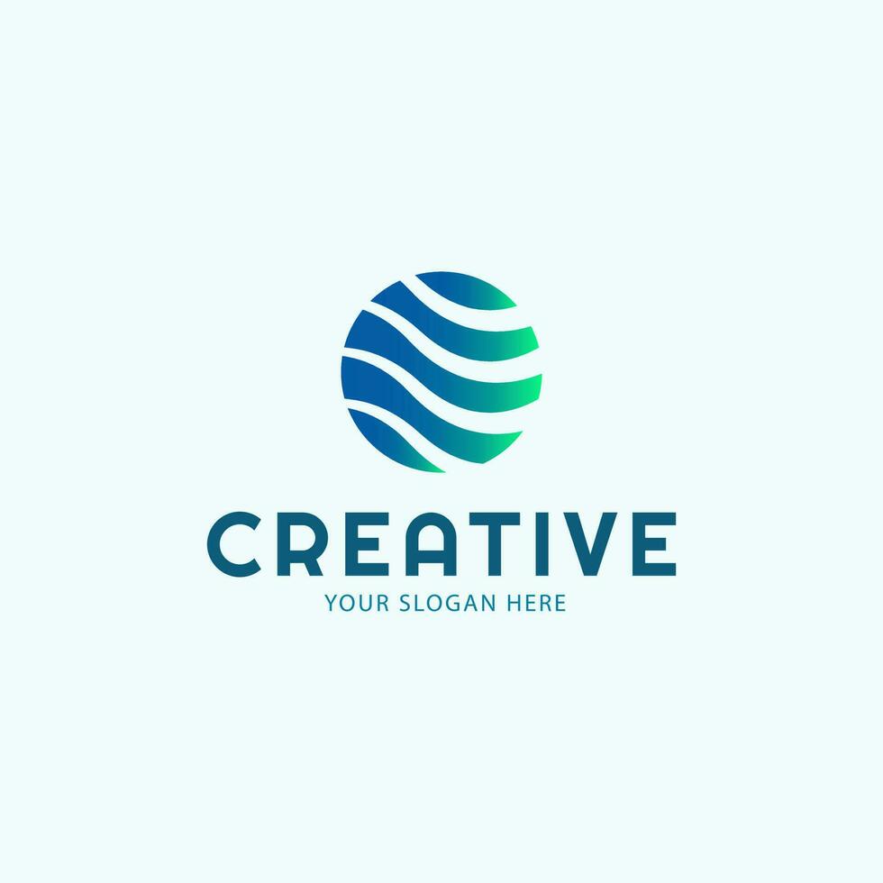 Blue Global Wave Logo Design. Vector Illustration