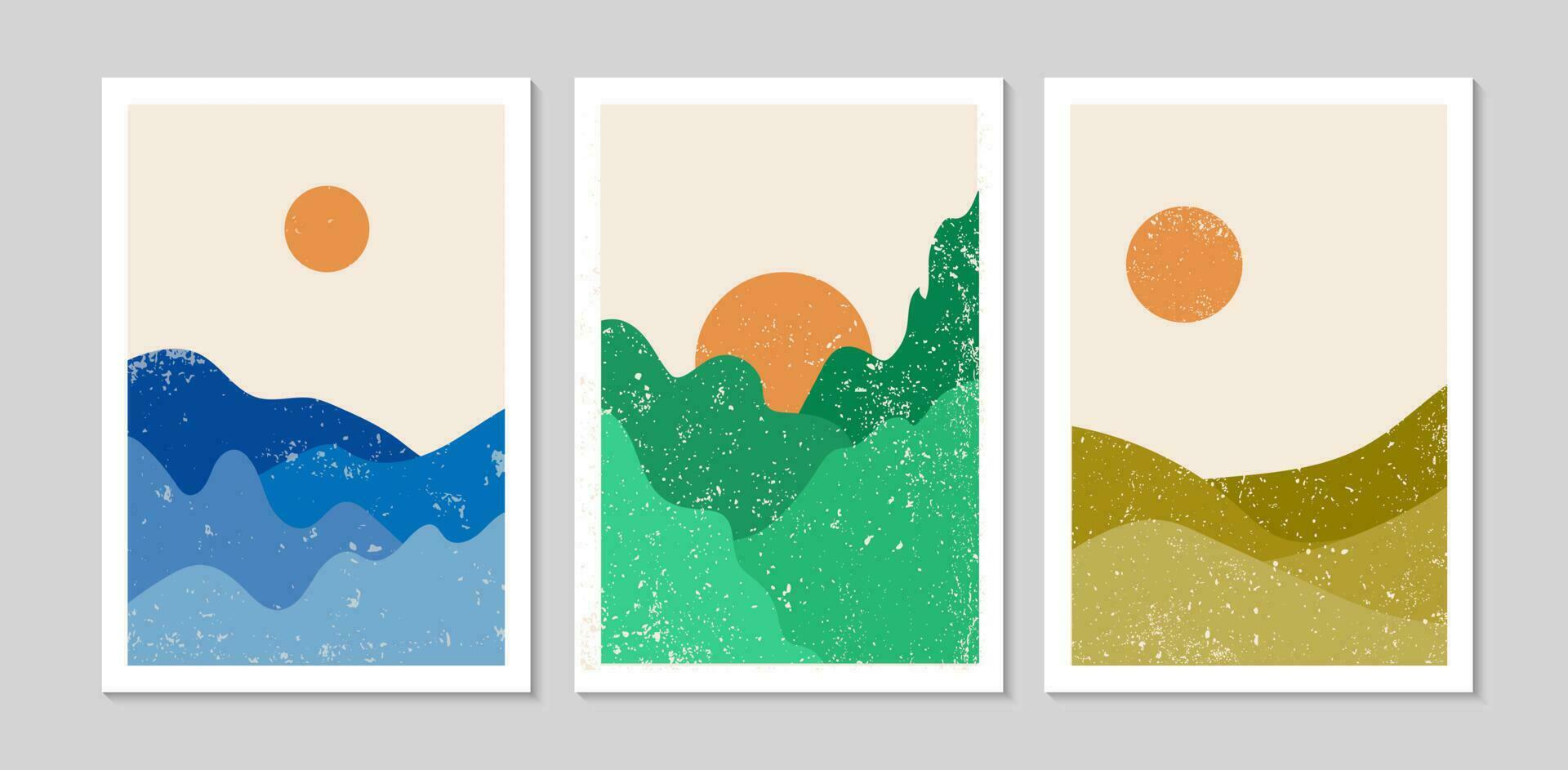 conjunto de naturaleza abstracta al aire libre. fondo de diseño geométrico minimalista de los años 20 para el diseño de carteles, decoración de paredes, postales o folletos. ilustración vectorial vector