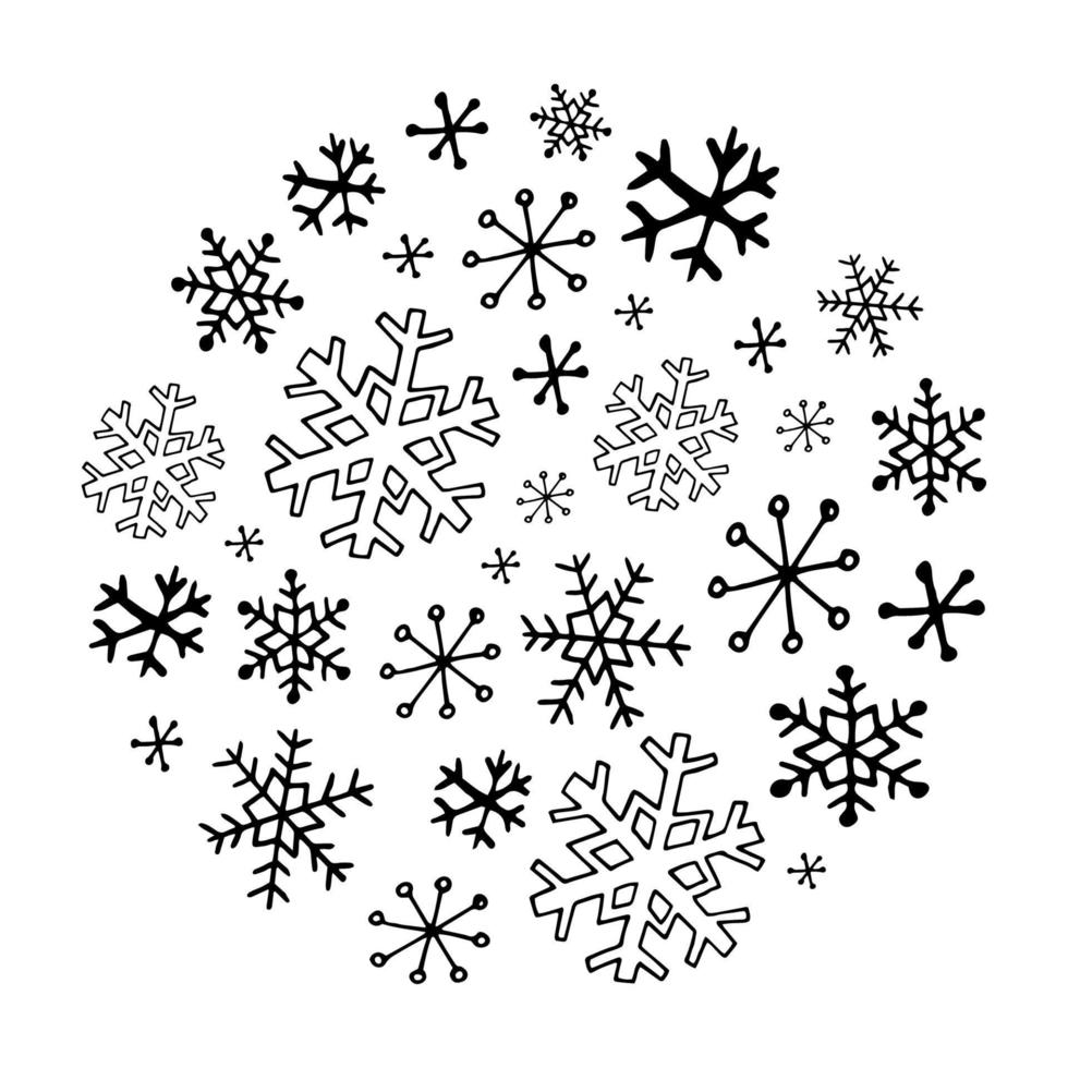 Collection of doodle snowflakes. Simple hand drawn winter illustrations. Christmas card, Happy New Year vector