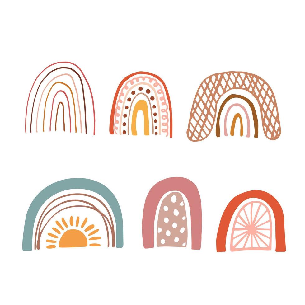 Cute rainbow set for design and decor. Simple vector doodle hand drawn illustration
