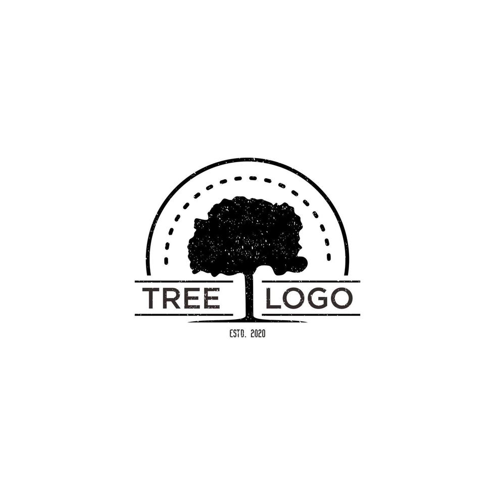 oak tree silhouette retro vintage logo vector