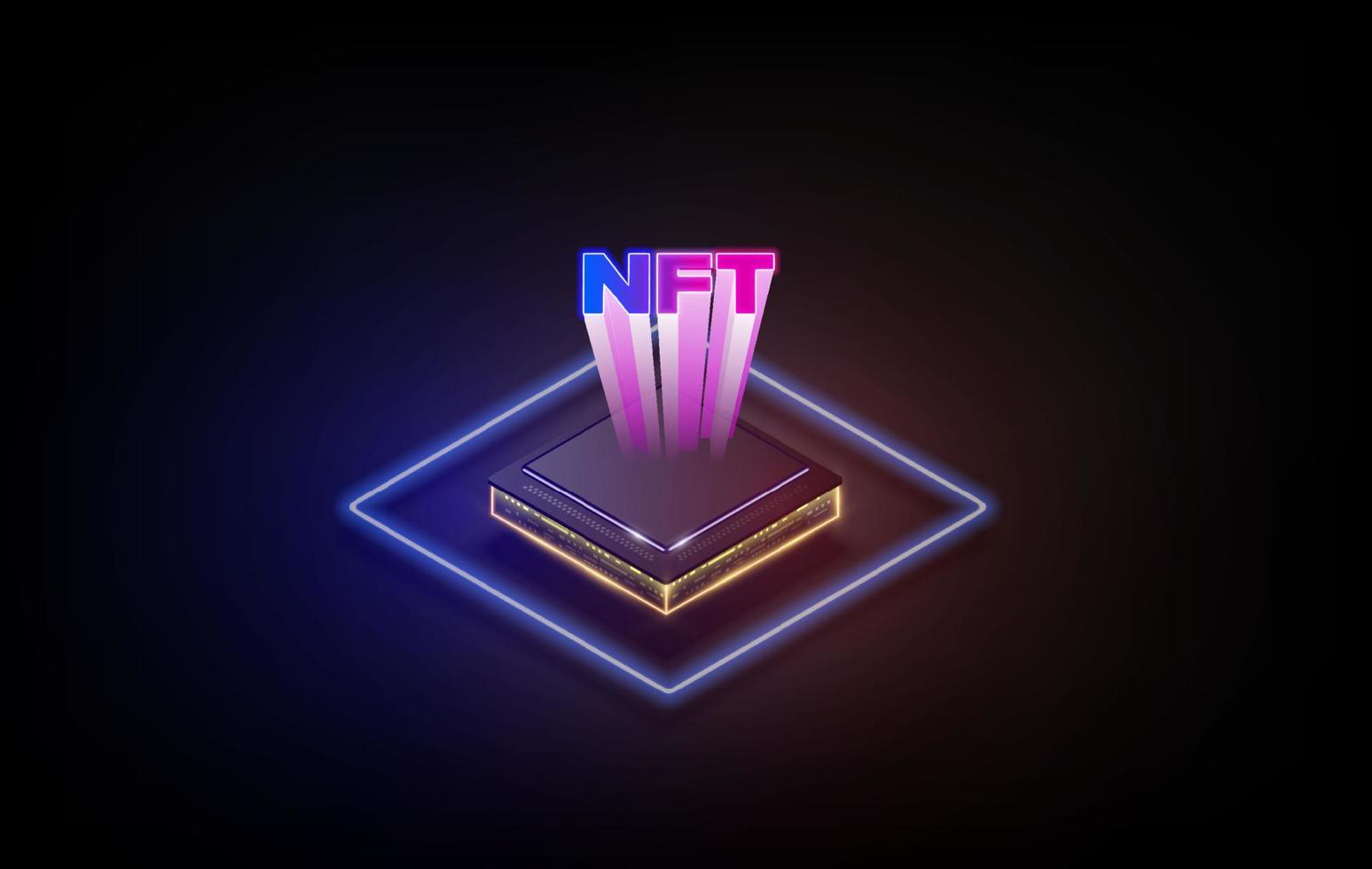 Token NFT text on CPU chip with digital circuit board background. Concept of NFT becomes more popular and well known. Product from crypto currency technology vector