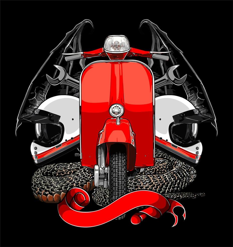 retro scooter with bat wings ... vector