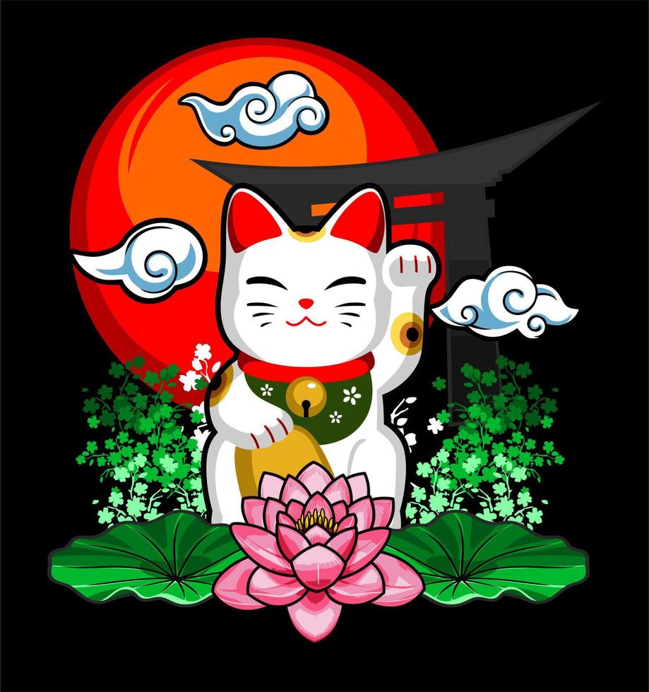 a statue of a chinese cat and... vector