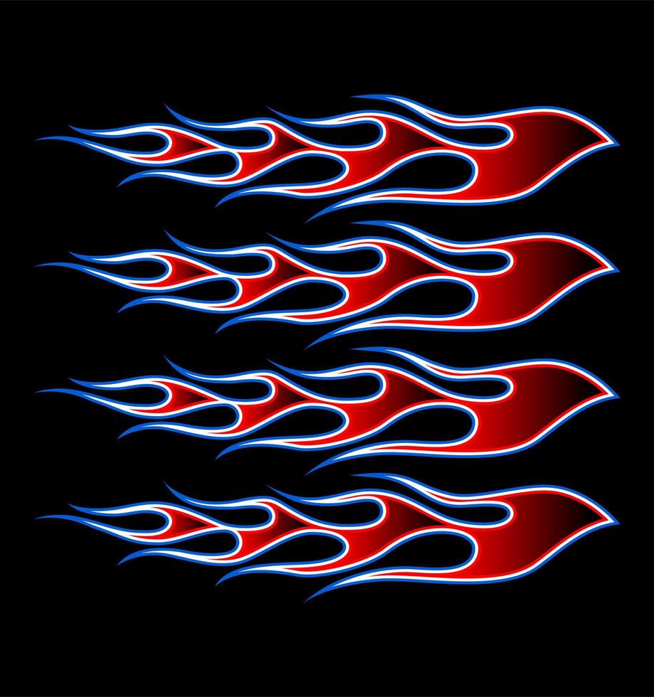 red and blue flames on black ... vector