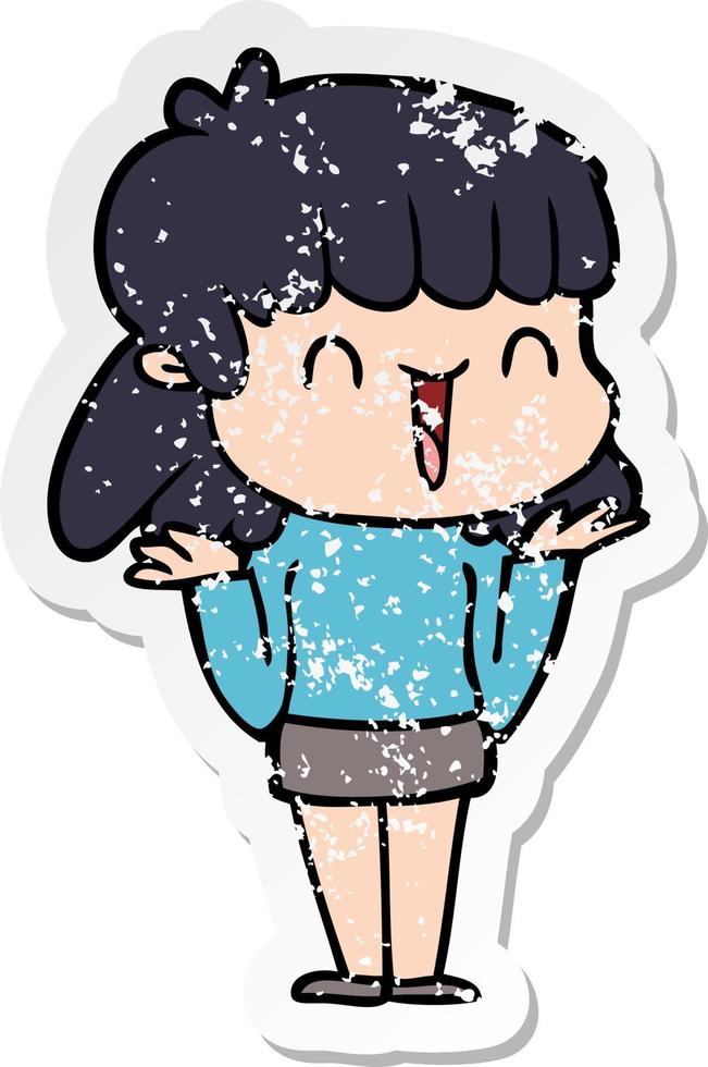 distressed sticker of a cartoon woman vector
