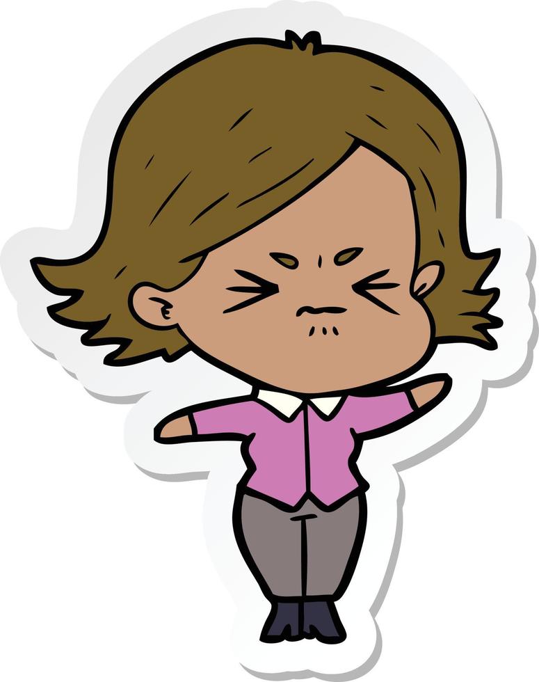 sticker of a cartoon angry girl vector