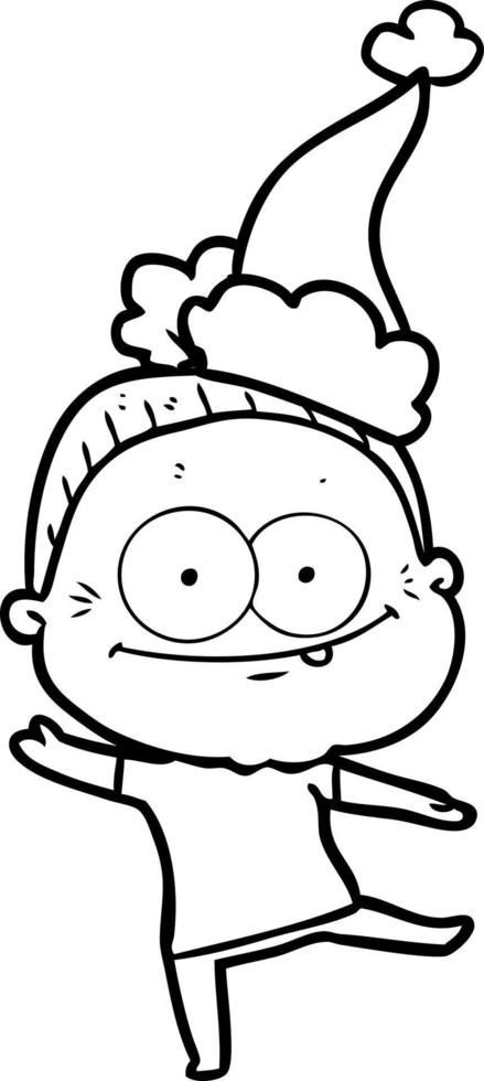 line drawing of a happy old woman wearing santa hat vector