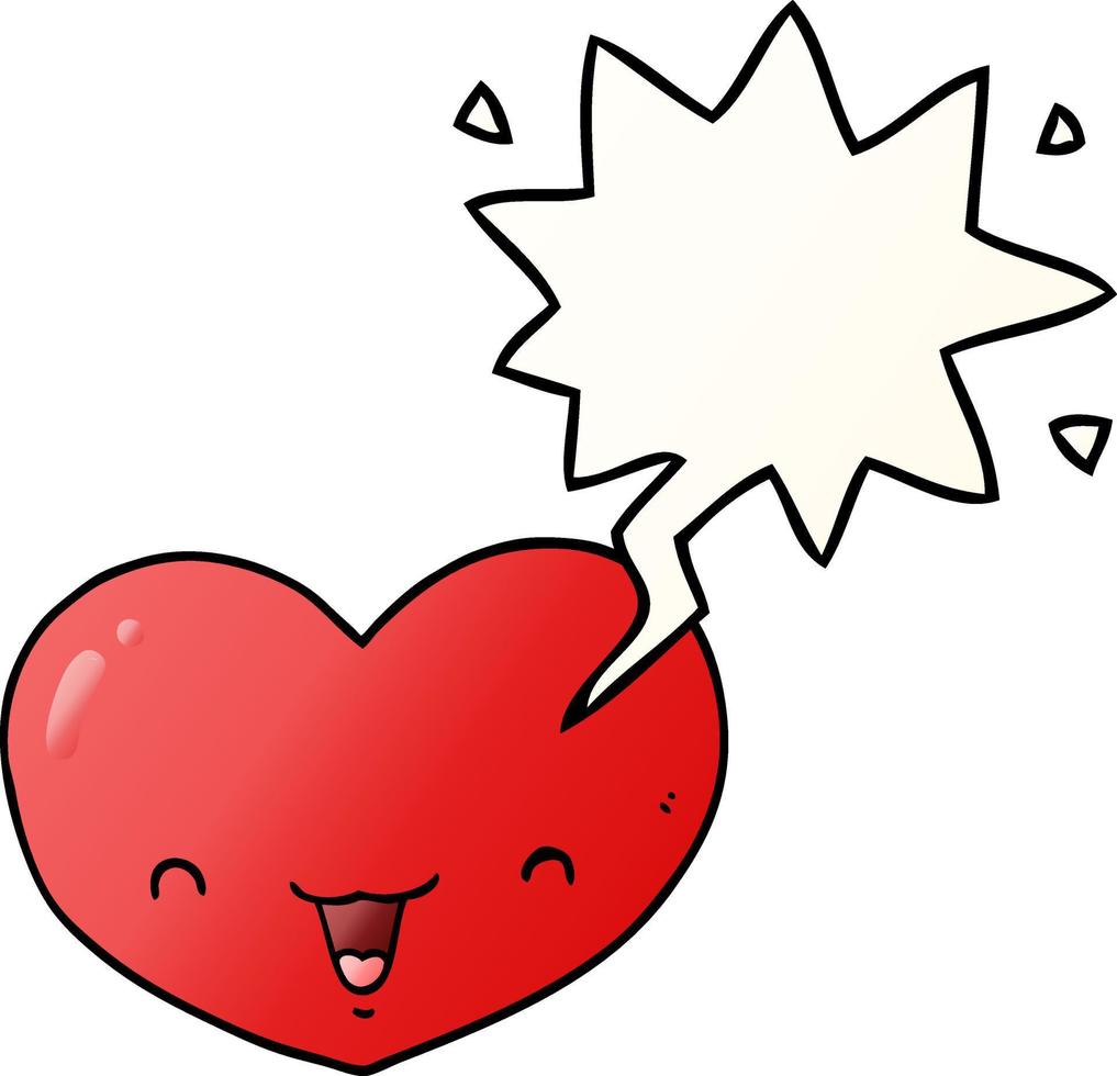 cartoon love heart character and speech bubble in smooth gradient style vector