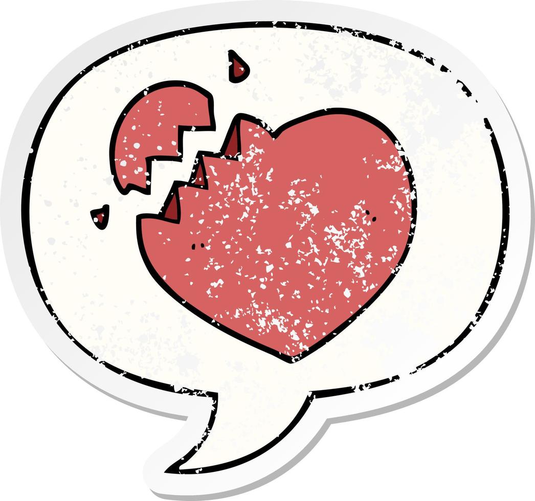 cartoon broken heart and speech bubble distressed sticker vector