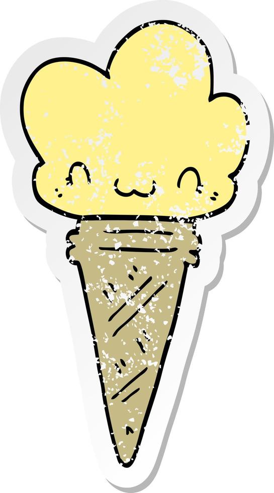 distressed sticker of a cartoon ice cream with face vector