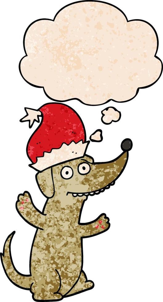 cute christmas cartoon dog and thought bubble in grunge texture pattern style vector