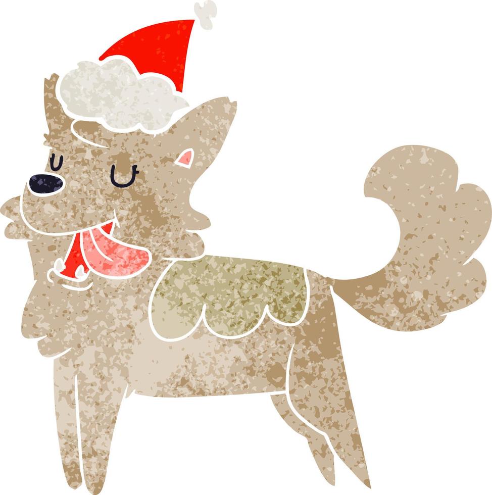 retro cartoon of a happy dog wearing santa hat vector