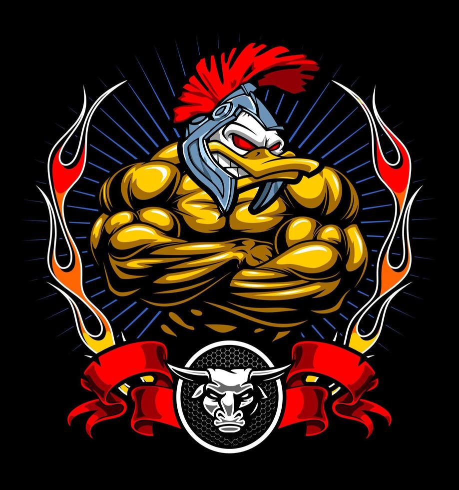 bodybuilding duck with helmet... vector